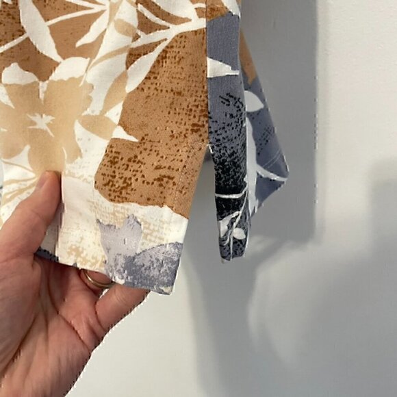 ALFRED DUNNER White Brown Tan Gray ? Floral Patchwork Studded 3/4 Sleeve Blouse - Picture 9 of 13